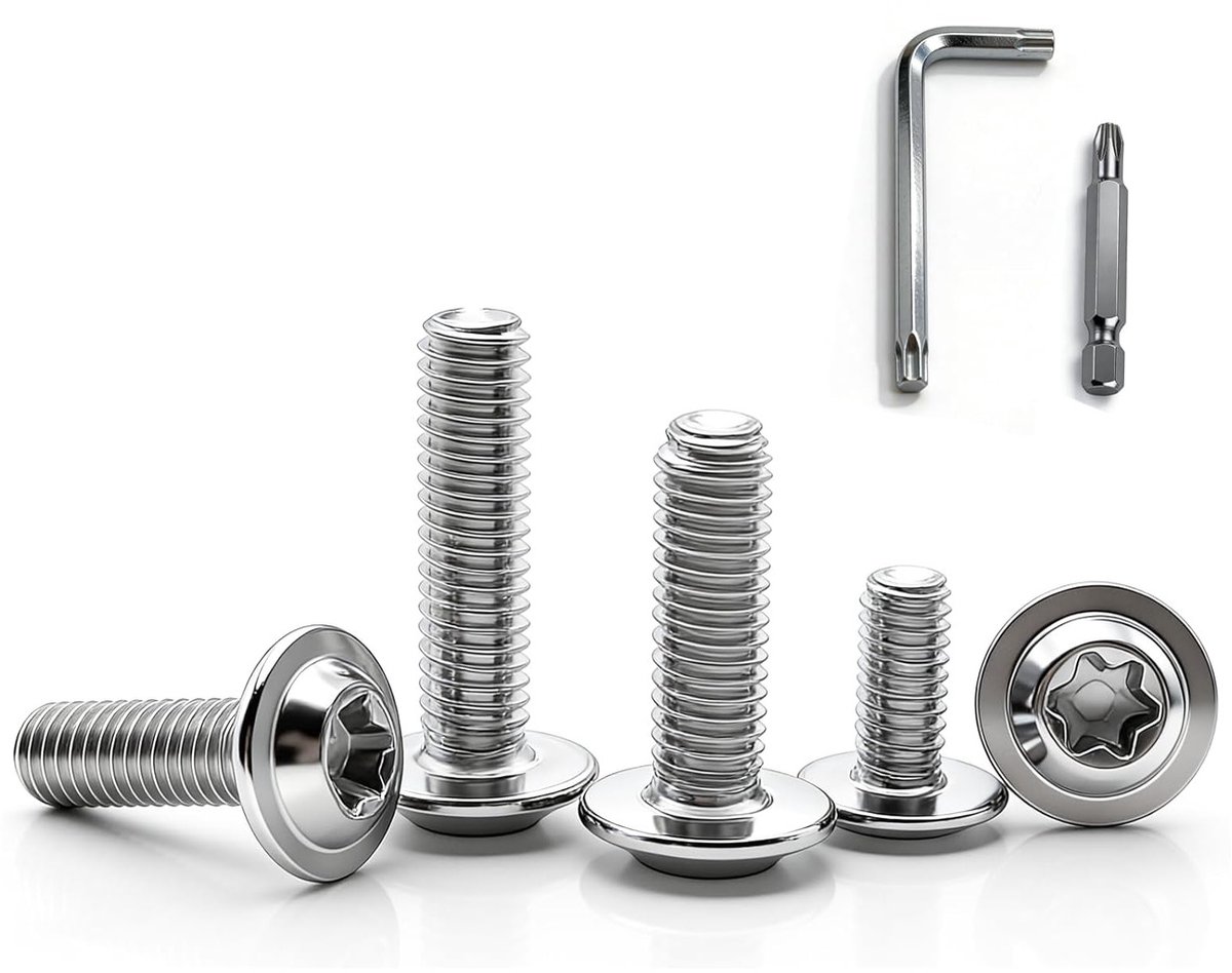 Set van 20 RVS Torx schroeven M6 x 30 mm met flens voor hout, tafelpootbevestiging en steigerconstructies