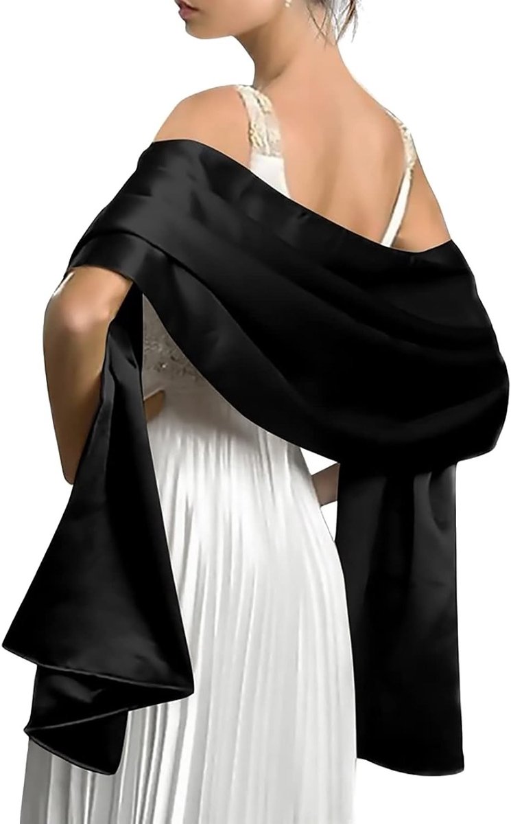 Elegante Satijnen Chiffon Avond Sjaals voor Bruiloften, Prom en Feestjes - Lichtgewicht Cape Sjaal in Zwart voor Dames, One Size