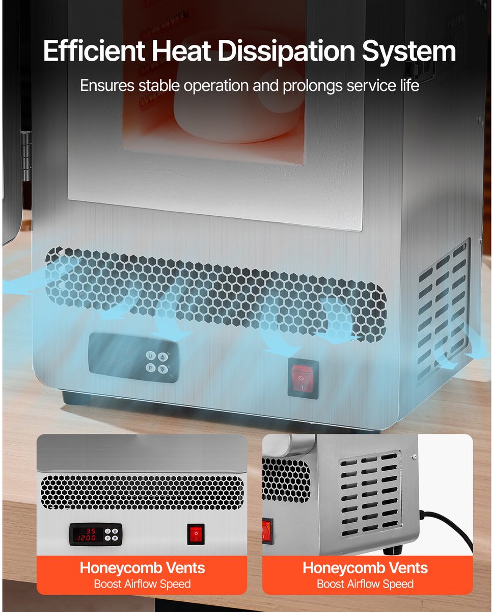 Elektrische Smeltoven - Keramiekoven - Aardewerk Bakoven - Sieraden Oven - PID Temperatuurregeling - 1500W Verwarmingselement - Max 1200°C - Verloren Wasgieten - Metaalklei Bakken - Tafelmodel - Roestvrij Staal Behuizing - DIY Smeltoven – foto 6