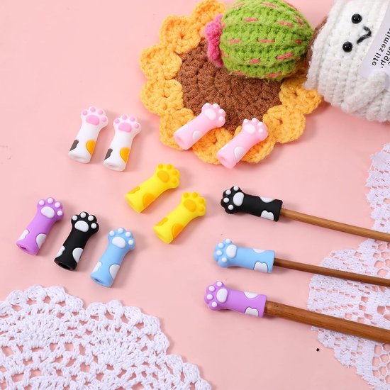 12 Stuks Breiaccessoires, Siliconen Stopper in Kattenpoot Vorm voor Breinaalden, Haaknaalden en DIY Projecten, Ideaal voor Puntbescherming en Creatief Breien van Merkloos — afbeelding 4