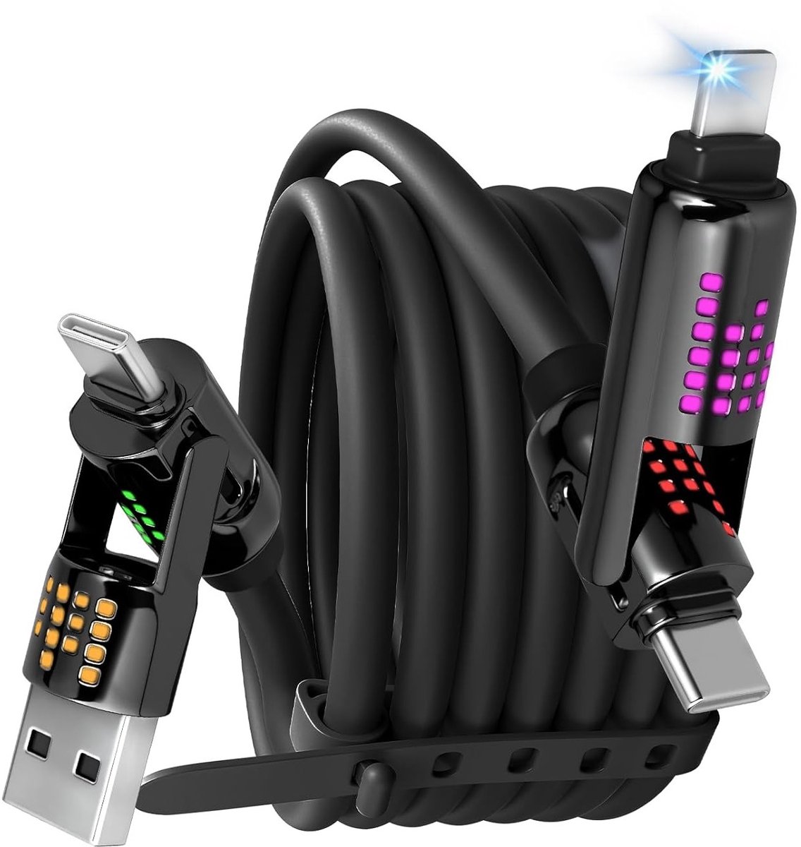 240W 4-in-1 USB C Oplaadkabel voor Snelladen en Gegevensoverdracht voor Telefoons, Laptops en Tablets