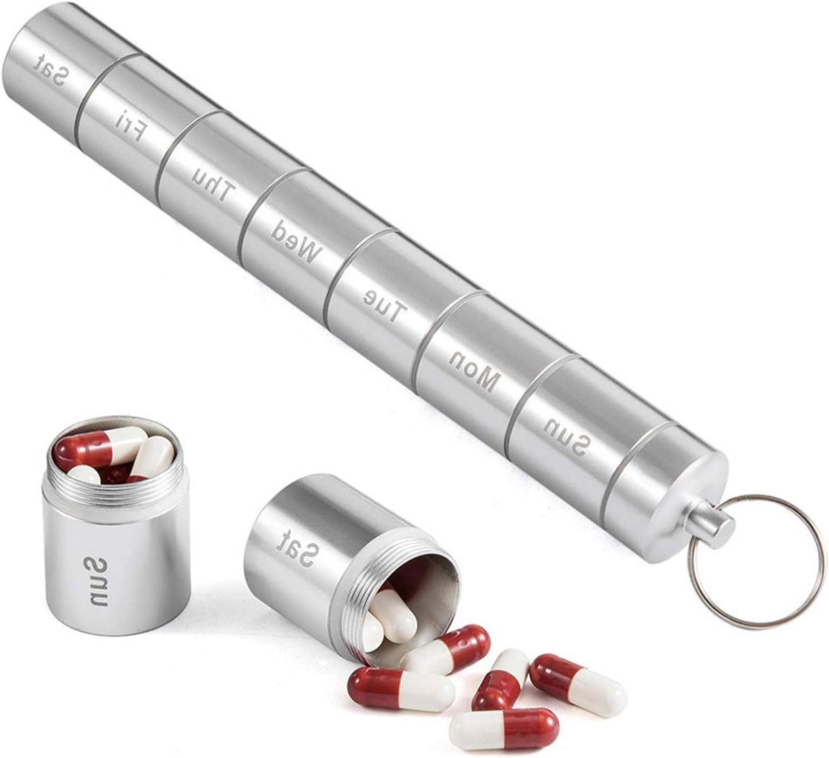 Waterbestendige 7-daagse pillendoos van aluminium legering voor vitamines, supplementen en medicatie, draagbare organizer voor onderweg