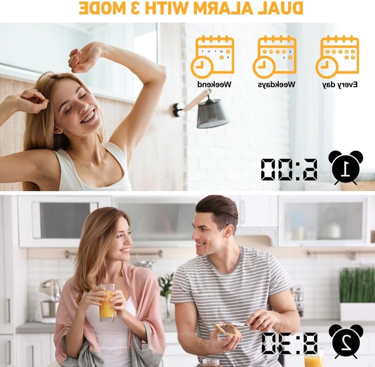Digitale Projectie Wekkerradio met 180° Draaibare Projector, USB-C Aansluiting, Dimbare Verlichting en 11 Kleuren LED Display voor Slaapkamer en Muurdecoratie – foto 4