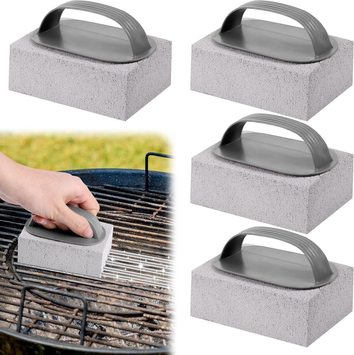 4-delige Pumice Stone Set voor Oven- en Grillreiniging, Natuurlijke Schoonmaakstenen met Handvat, Ideaal voor Bakplaten en Schoonmaakbenodigdheden