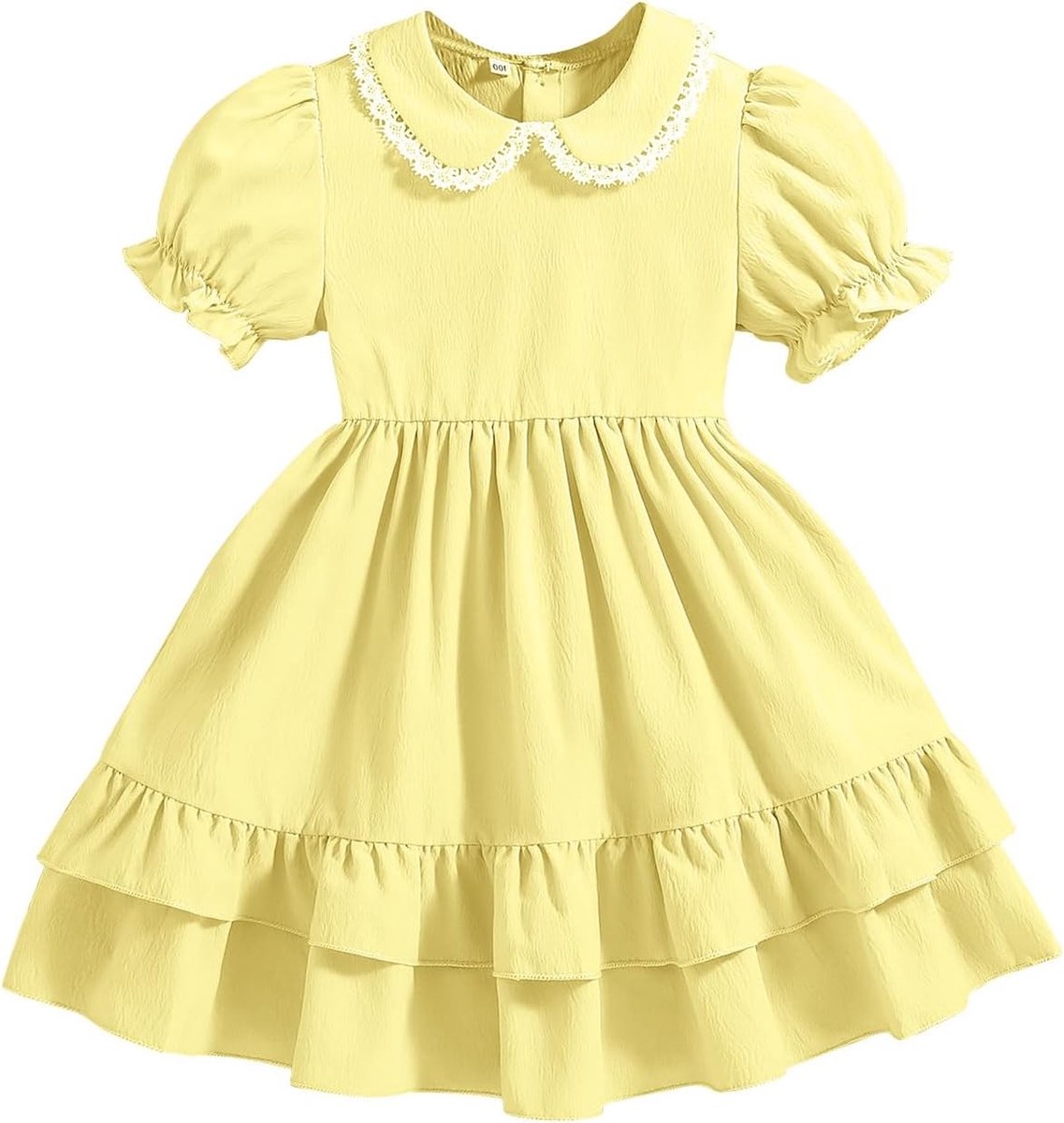 Zomerse Meisjesjurk met Pofmouwen en Peter Pan Kraag, Vintage Rimpeljurk voor Peuters en Kinderen van 2 tot 9 Jaar