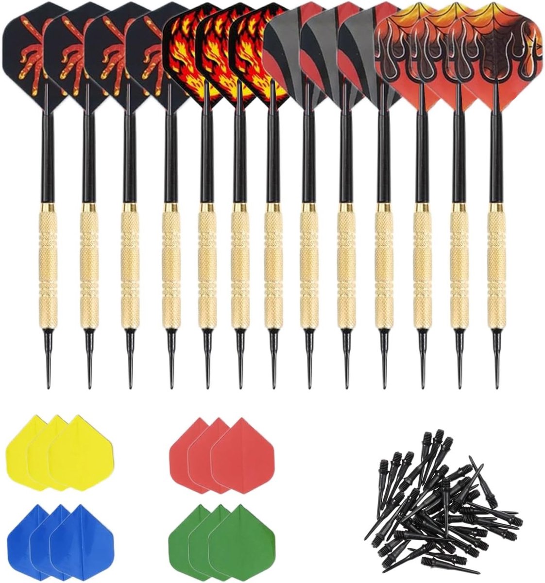 12 x Dart Flights Set met 24 Extra Flights en 100 Vervangbare Plastic Dart Tips - Ideaal voor Darten en Spelletjes