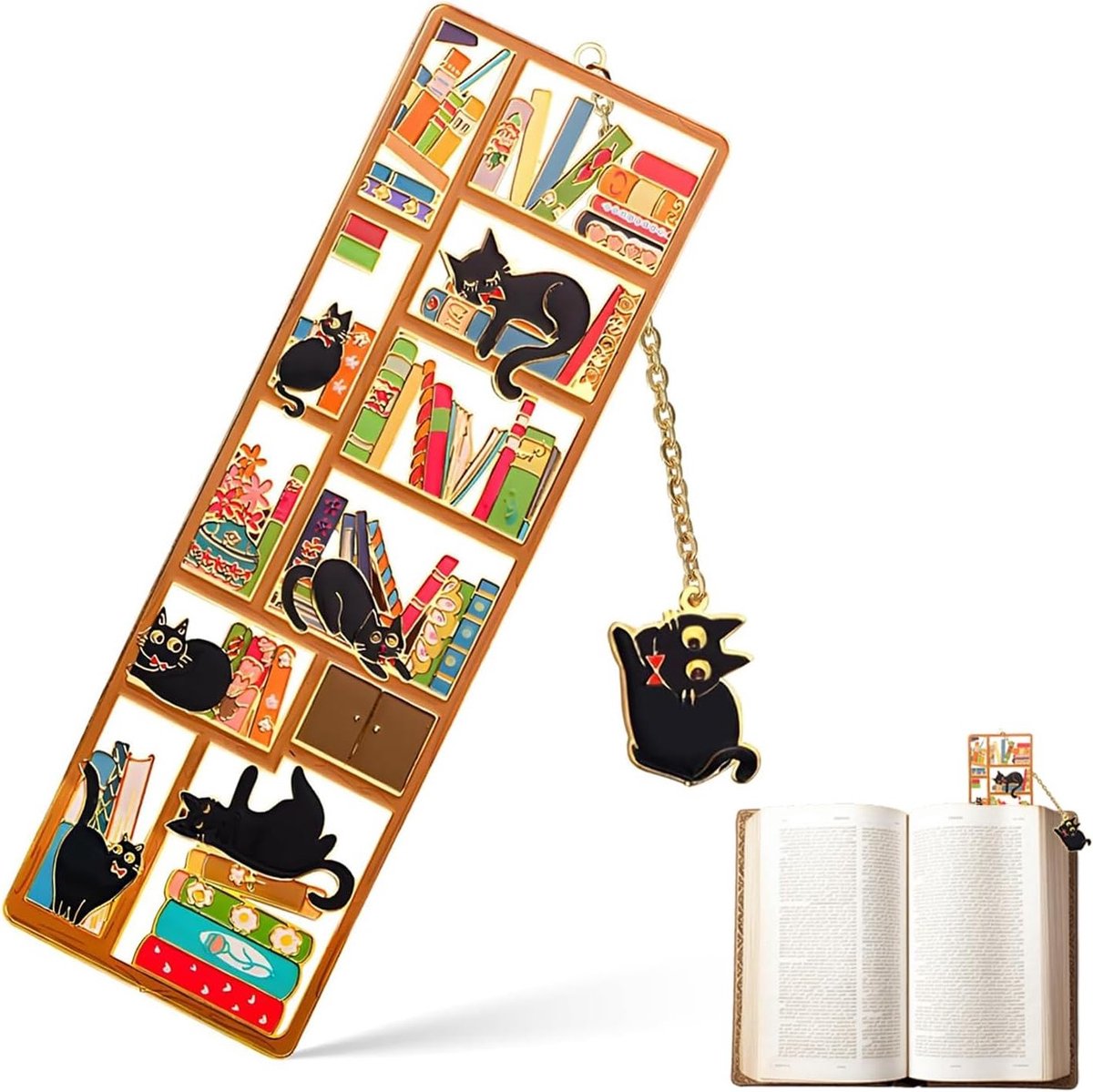 Boekenlegger voor Boekenliefhebbers met Kat Pendant, Perfect Cadeau voor Lezers en Boekenvrienden, Uniek en Handgemaakt Accessoire