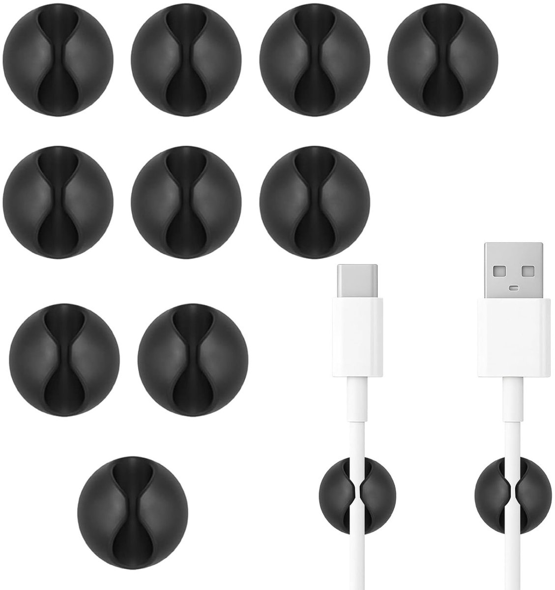 Set van 10 Zelfklevende Kabelhouders, Zwarte Kabelclips, Multifunctionele Kabelgeleiders voor Oplaadkabels, Voedingskabels en Audiokabels, Perfect voor Bureauorganisatie en Kabelbeheer