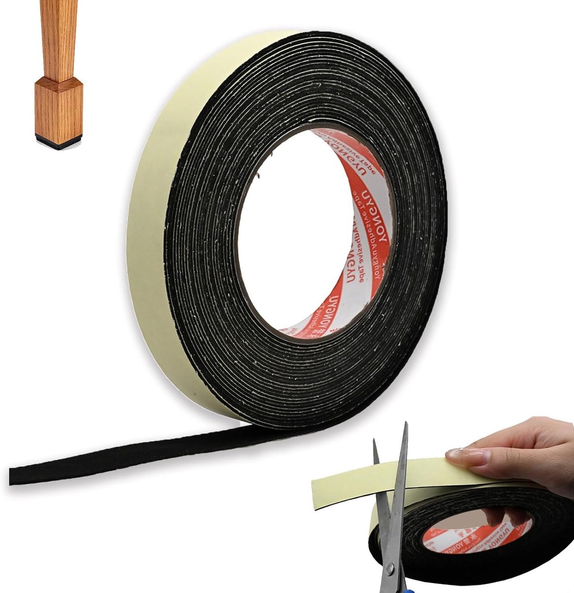 10 meter zelfklevende viltband 20 mm (L) x 3 mm (E) voor afdichting van ramen, deuren en meubels, zwart