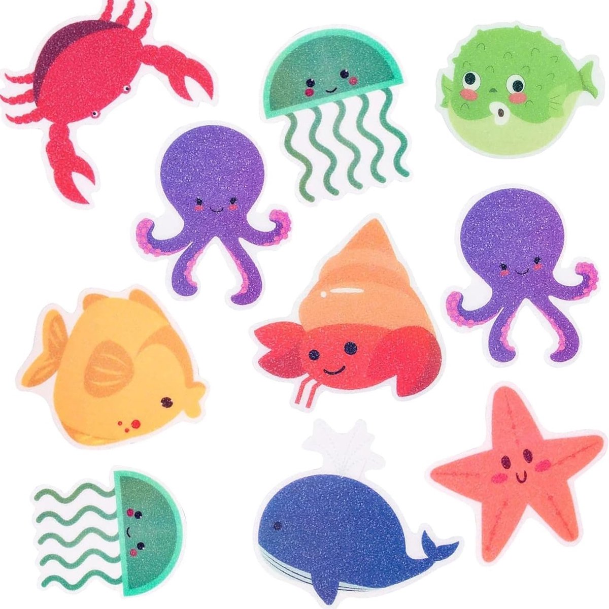 Grote antislip badstickers met zeedieren motief, zelfklevend, 20 designs van 11.5 x 9 cm, veilig en gemakkelijk aan te brengen