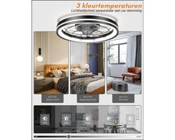 RUX® Plafonniere Met Ventilator - Plafondventilator - Plafondventilator Met Verlichting - Zwart - 51cm x 16cm x 51cm; 5 kg