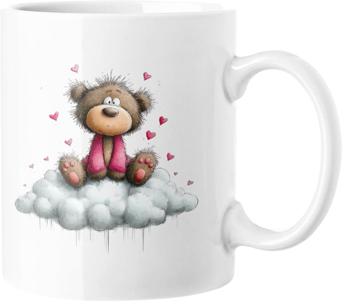 Schattige Teddybeer Mok, Lieve Beer op Wolk Koffiekop, Roze Harten Hou van Cadeau, Valentijnsdag Cadeau, Lieve Dierenliefhebber Mok