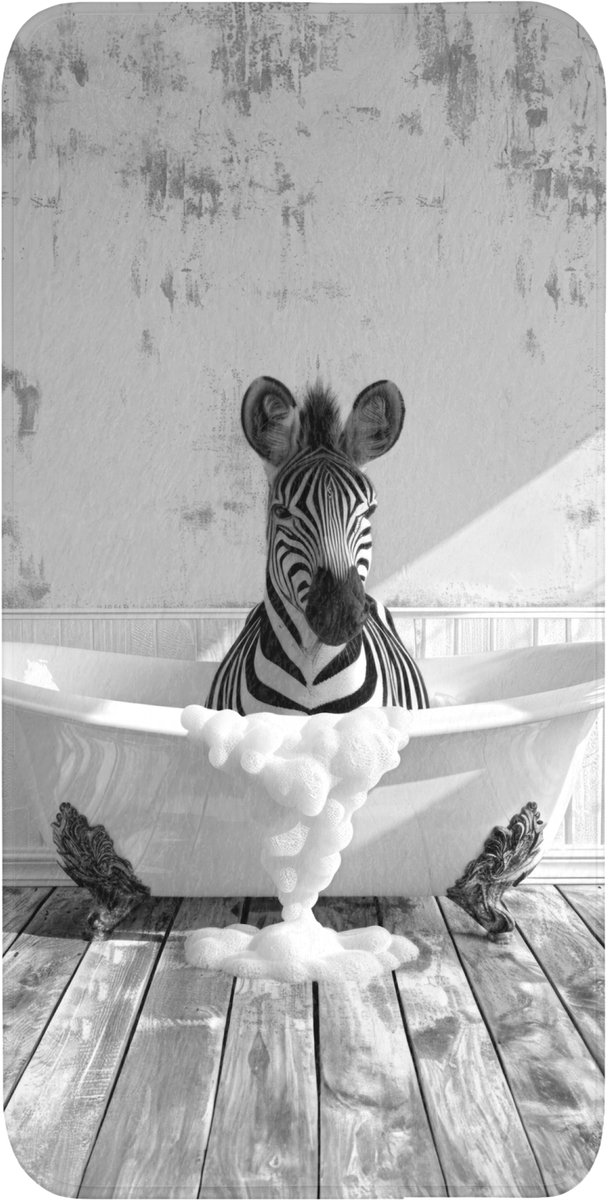 Badmat 60x120 cm - Antislip - Zebra - Wilde dieren - Vintage - Zwart - Wit - Badmatten voor badkamer - Badkamermat - Douchemat - Badkamer mat