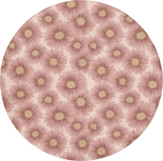 Badmat rond 70x70 cm - Antislip - Gerbera - Bloemen - Roze - Badmatten voor badkamer - Badkamermat - Douchemat - Ronde badkamer mat