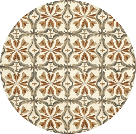 Badmat rond 70x70 cm - Antislip - Siertegel - Patroon - Bruin - Badmatten voor badkamer - Badkamermat - Douchemat - Ronde badkamer mat