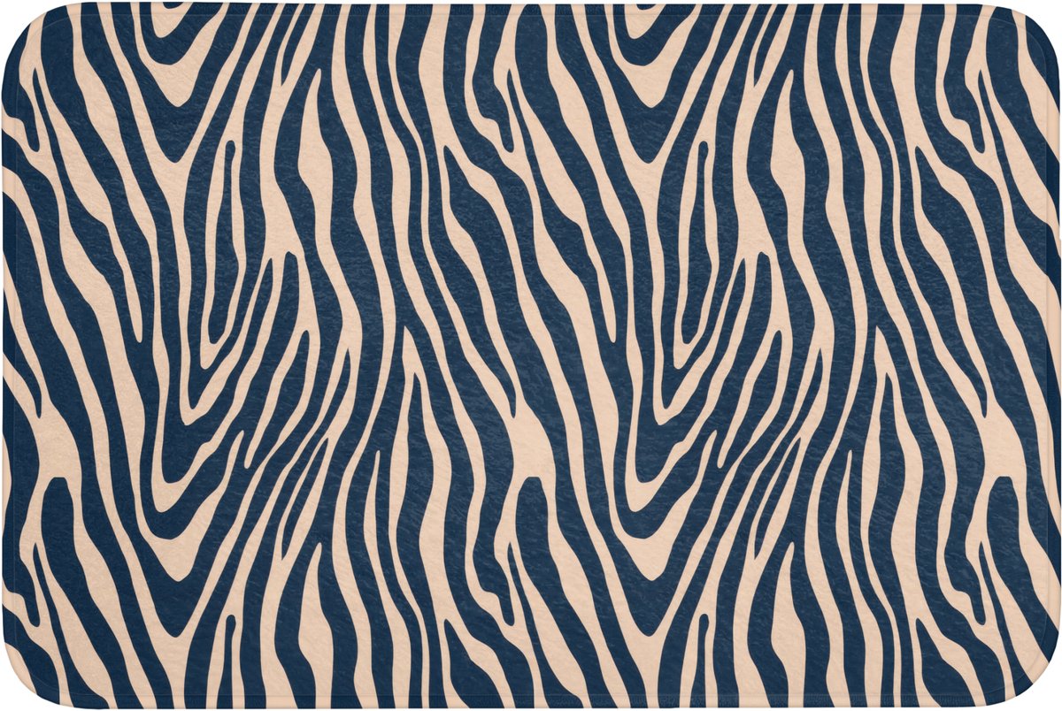 WC mat 90x60 cm - Antislip - Zebra - Patroon - Blauw - Beige - Toiletmat - Vloermat - Douc
