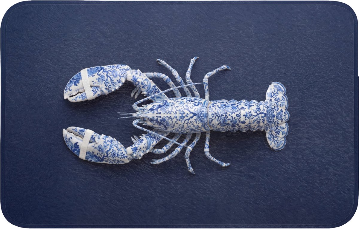 WC mat 80x50 cm - Antislip - Kreeft - Porselein - Delfts - Blauw - Toiletmat - Vloermat - Douchemat - Toilet tapijt - Toiletmatten