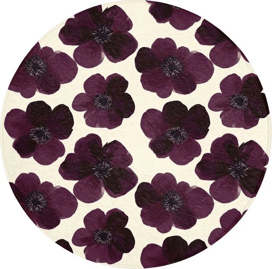 Badmat rond 70x70 cm - Antislip - Bloemen - Aquarel - Paars - Badmatten voor badkamer - Badkamermat - Douchemat - Ronde badkamer mat