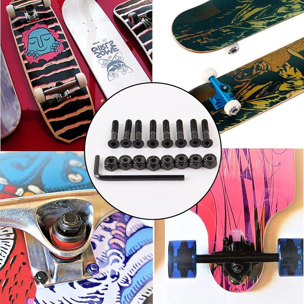 Skateboard Bouten en Hardware Set voor Reparatie van Skateboards en Longboards - Inclusief Moeren en Pegs, 50mm, Perfect voor Onderhoud en Vervanging