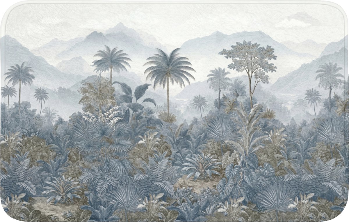 WC mat 80x50 cm - Antislip - Jungle - Landschap - Blauw - Toiletmat - Vloermat - Douchemat