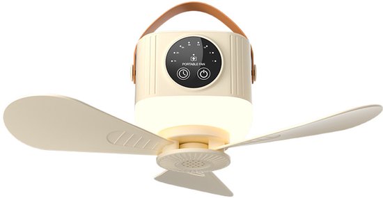 Draagbare Camping Ventilator 360° Draaibaar met LED Licht, Timer, 7200mAh Accu, Stil voor Tent, Camper, Outdoor
