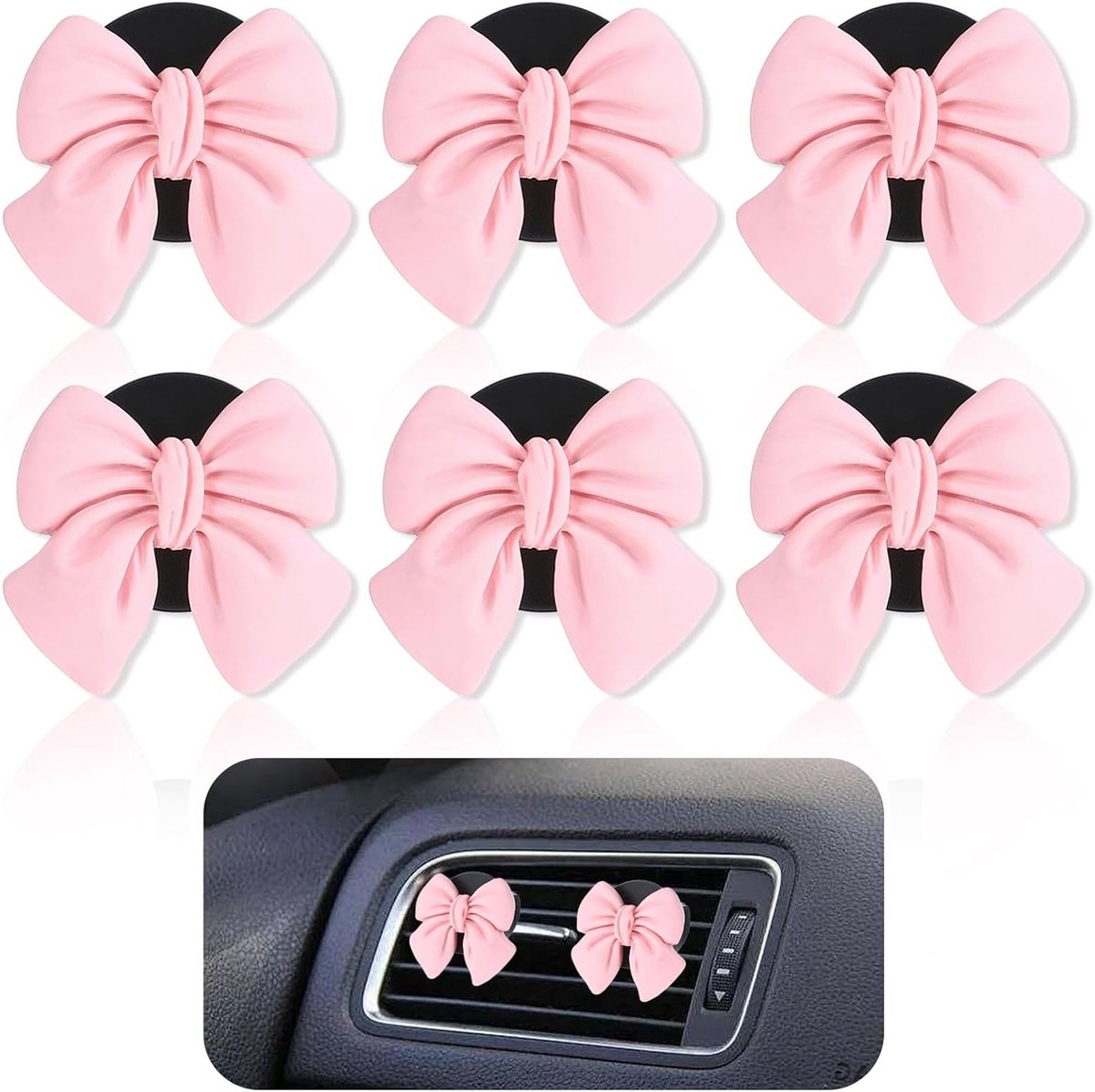 6 Stuks Roze Strik Auto Luchtverfrisser Clip - Interieur Decoratie voor Auto's, Aromatherapie en Essentiële Olie Diffuser voor Vrouwen en Meisjes