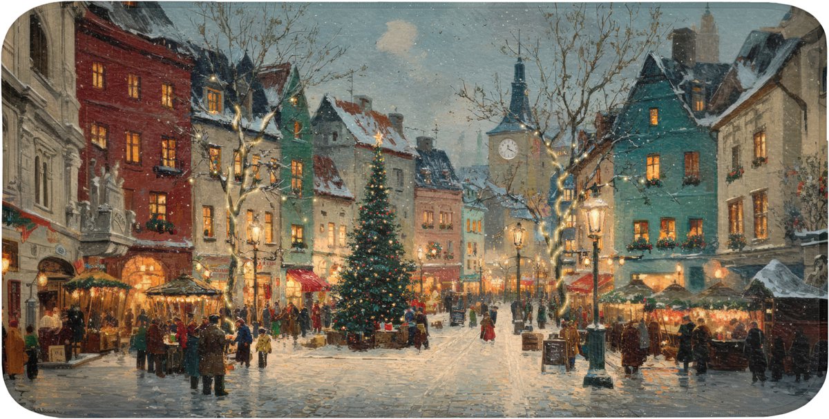 Badmat 120x60 cm - Antislip - Kerstsfeer - Stadsplein - Kleurrijk - Badmatten voor badkamer - Badkamermat - Douchemat - Badkamer mat