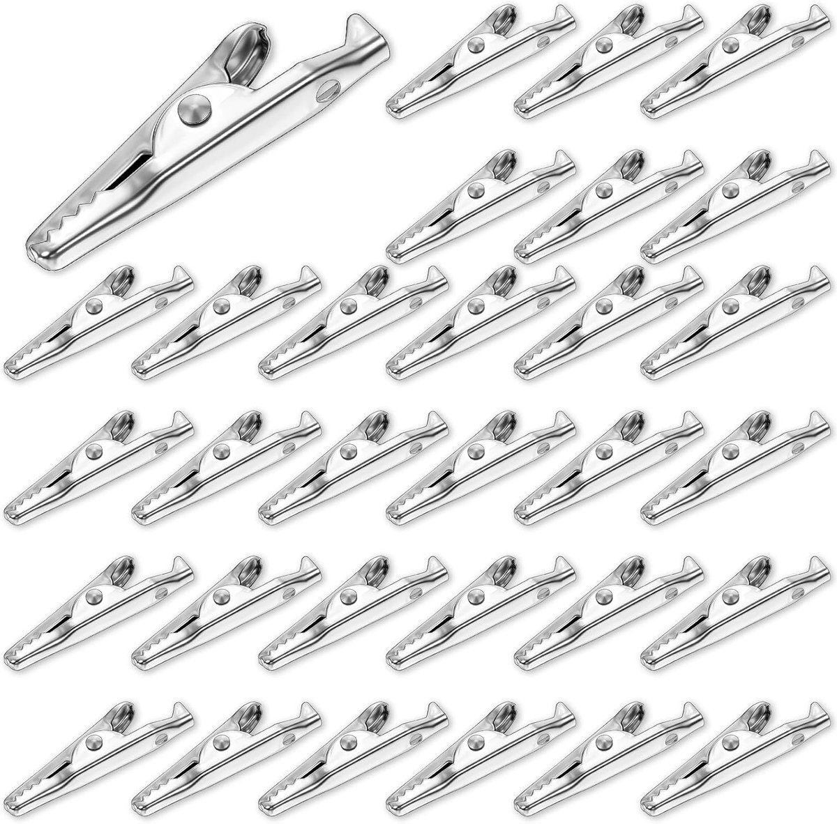 Set van 30 metalen krokodillenklemmen van 35 mm voor haar, knutselen en elektrische tests - antistatische accessoires voor laboratoria en hobbyprojecten