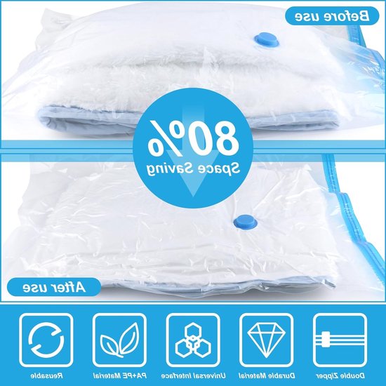 Vacuumzakken met elektrische pomp, 12 stuks voor dekbedden, winterkleding en opslag (2 x 60 x 40 cm, 4 x 70 x 50 cm, 4 x 80 x 60 cm, 2 x 100 x 80 cm) voor optimale ruimtebesparing en bescherming van Merkloos — afbeelding 2
