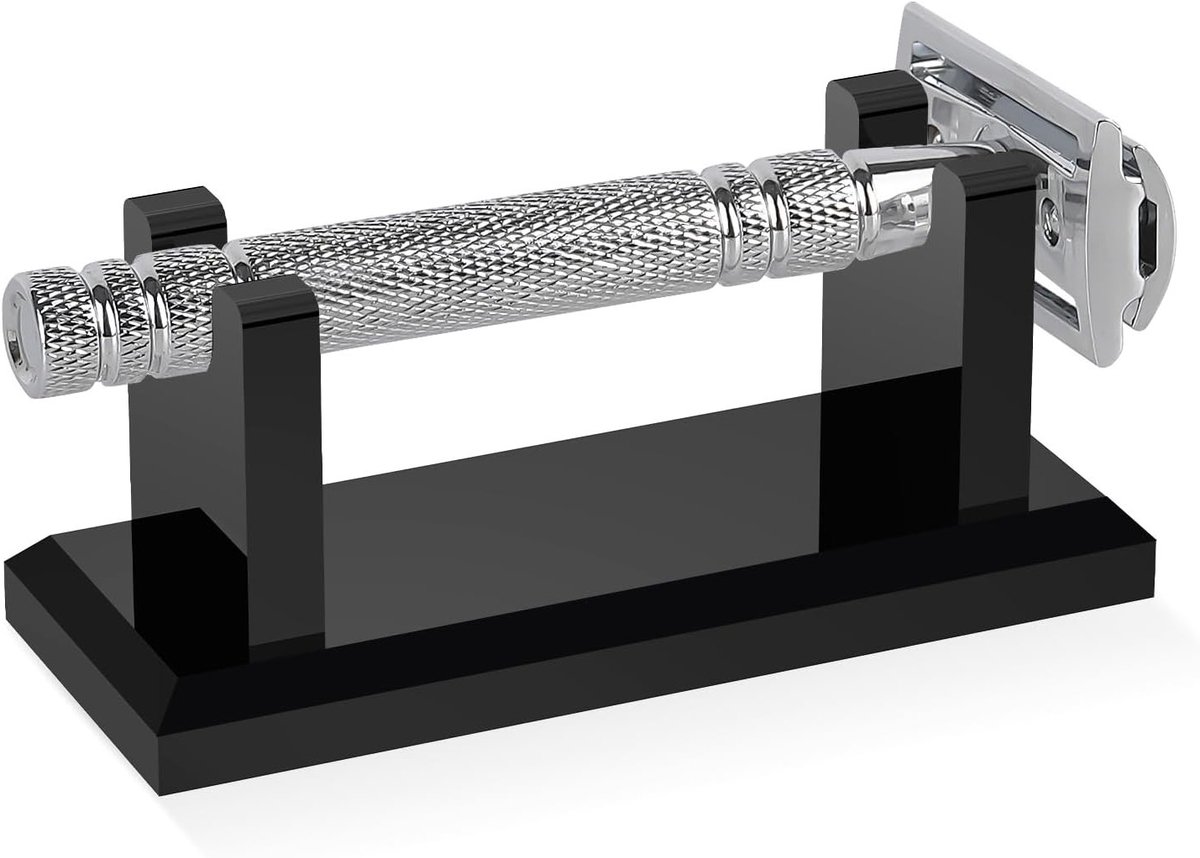 Allecto - Acryl scheermeshouder - Veiligheidsscheermessen - Stabiel en gemakkelijk schoon te maken - Geschikt voor Viking Blade Chief en Shaving Revolution - Zwart - Houder voor heren.