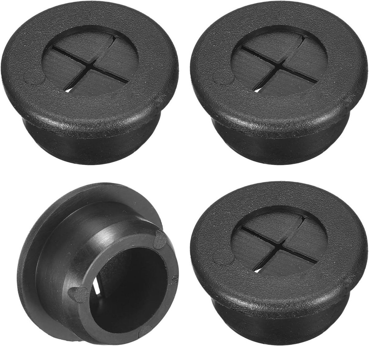 4 Stuks Flexibele Rubber Kabeldoorvoer 20mm, Gatenafdekking voor Kabelbeheer, Bureau en Computer, Zwart