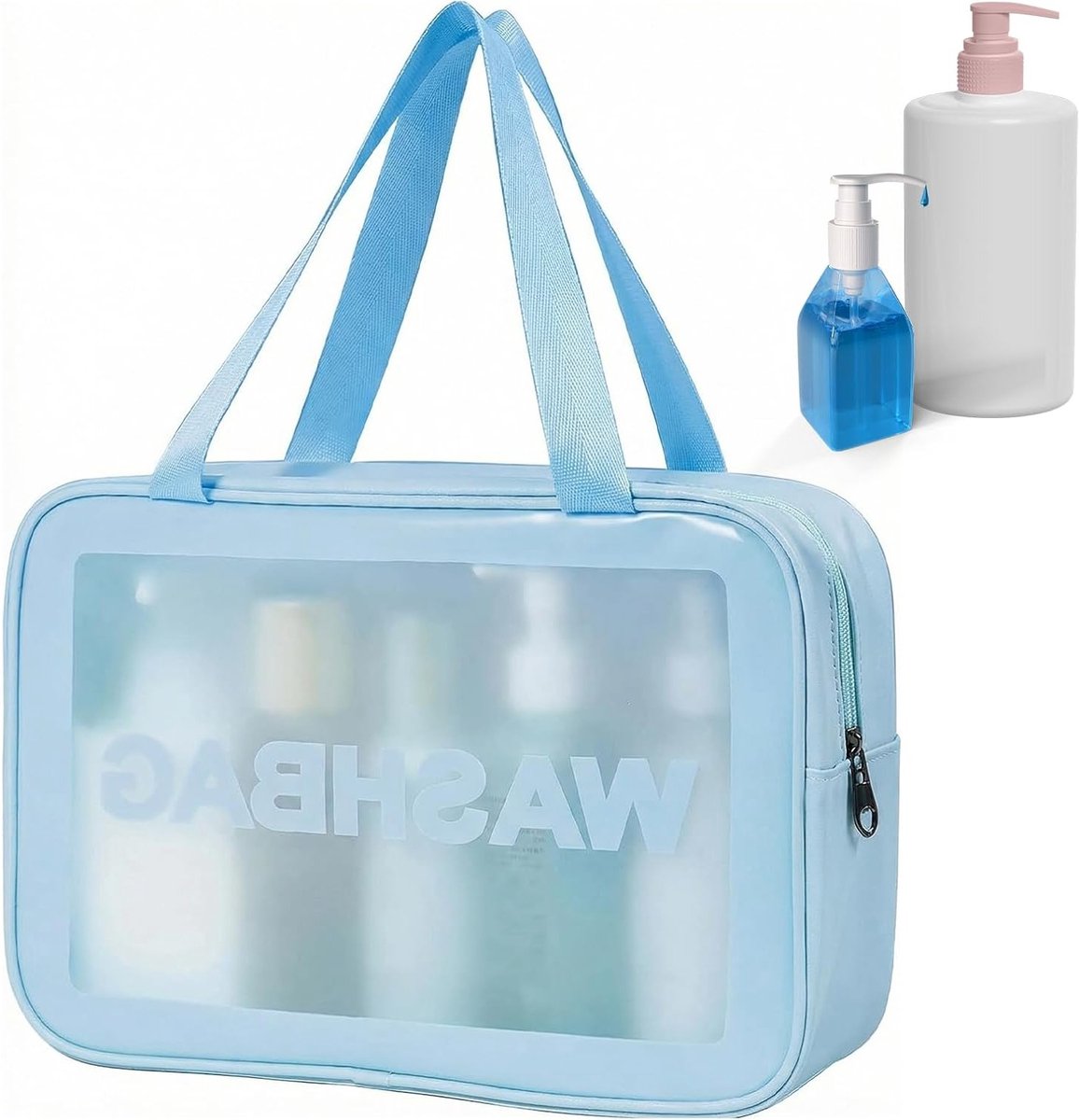 Doorzichtige waterdichte make-uptas met handvat, ruime toilettas voor reizen en dagelijks gebruik, blauw, 21*31*12 cm