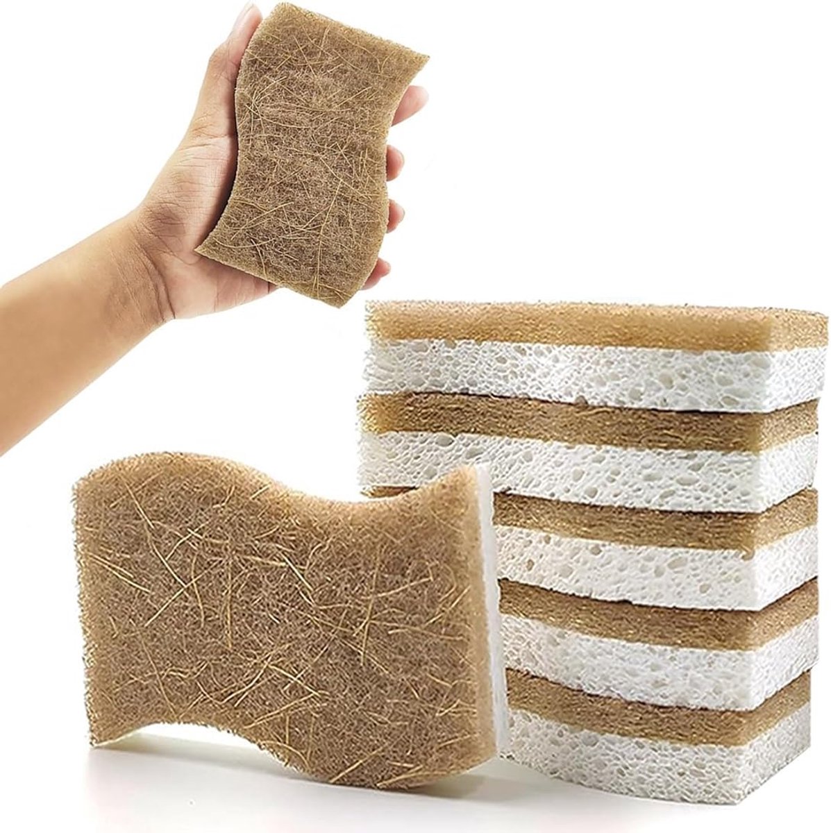 12-delige keukenspons set - combinatie cellulose en kokosvezel sponsjes