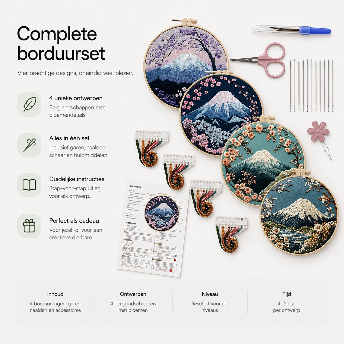 BOTC Borduurpakket - Borduurset van 4 - Borduurpakketten voor Volwassenen - Hobby en Creatief - Borduren - Sneeuwberglandschap — afbeelding 3