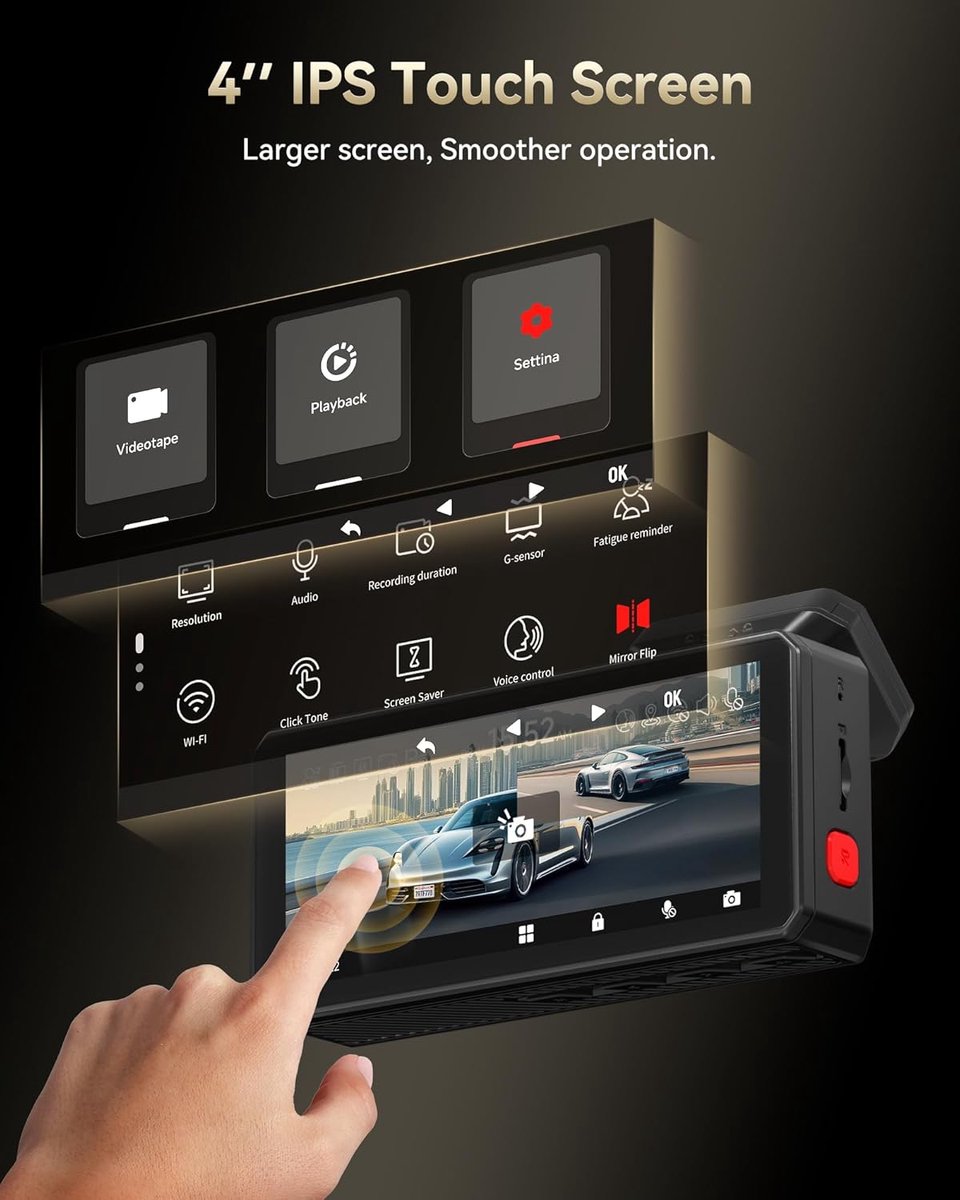RedTiger F77 VO2 - Dual Dashcam voor auto - Ultra 4K & 4K - Voor en Achter Camera - 2026 model - Met Touchscreen - WiFi en GPS - 4.0 Inch met App - Sony Sensor Nachtzicht - Dashcams - Parkeerbewaking - G Sensor - Loop opname - 128GB Intern geheugen thumbnail 3