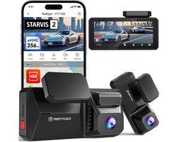 RedTiger F77 VO2 - Dual Dashcam voor auto - Ultra 4K & 4K - Voor en Achter Camera - 2026 model - Met Touchscreen - WiFi en GPS - 4.0 Inch met App - Sony Sensor Nachtzicht - Dashcams - Parkeerbewaking - G Sensor - Loop opname - 128GB Intern geheugen