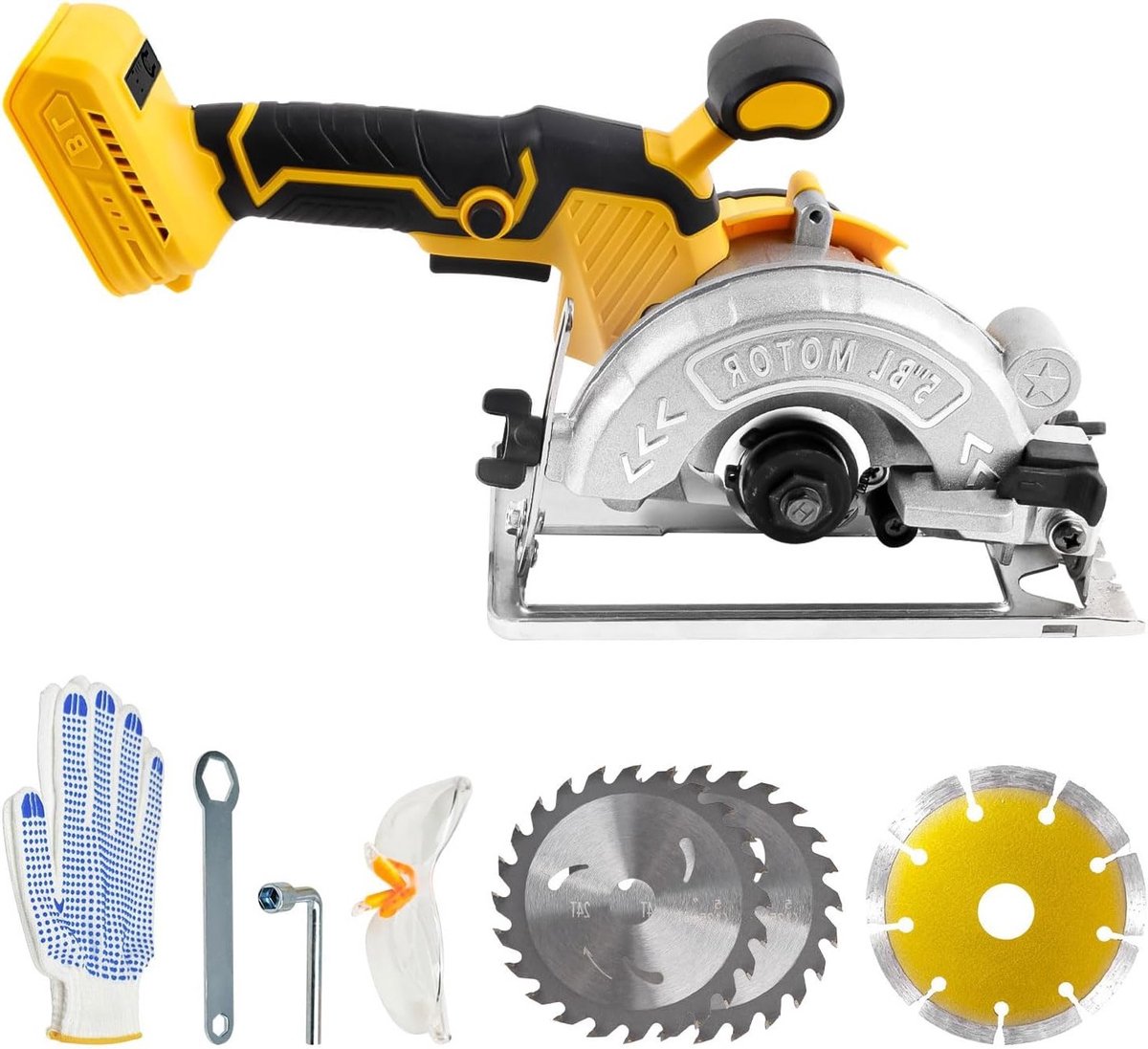 Draadloze Cirkelzaag 1000W 6200RPM Borstelloze Elektrische Zaag met 3 Stuks 125MM Zaagbladen, 0-45° Vouwhoek, 32mm Diepte voor Hout, Zacht Metaal en Kunststof