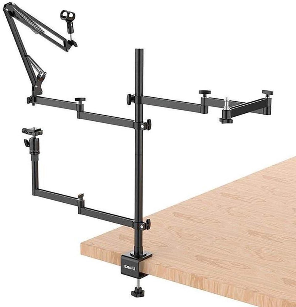Live Broadcast Stand - Verstelbare Arm - Content Creatie - Drie Flexibele Armen - 77 cm Max Hoogte - Zwart