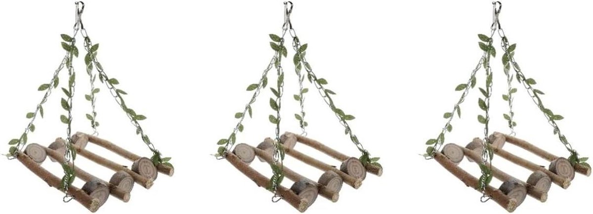 Vogel Speelgoed Set - Vogelhangmat Schommel - Vogels Bezighouden - Veilig Hout Materiaal - 3 Stuks - Kleurrijk