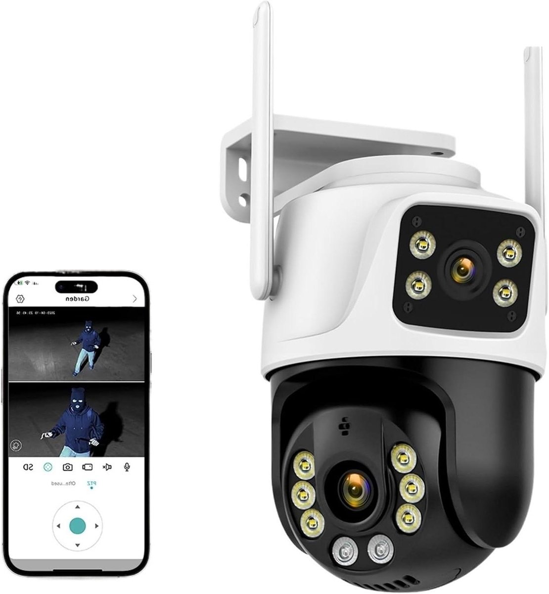 Beveiligingscamera Buiten - Outdoor Camera - Huis Beveiligen - Dubbele Lens Dubbel Scherm - 8MP 4K - Wit