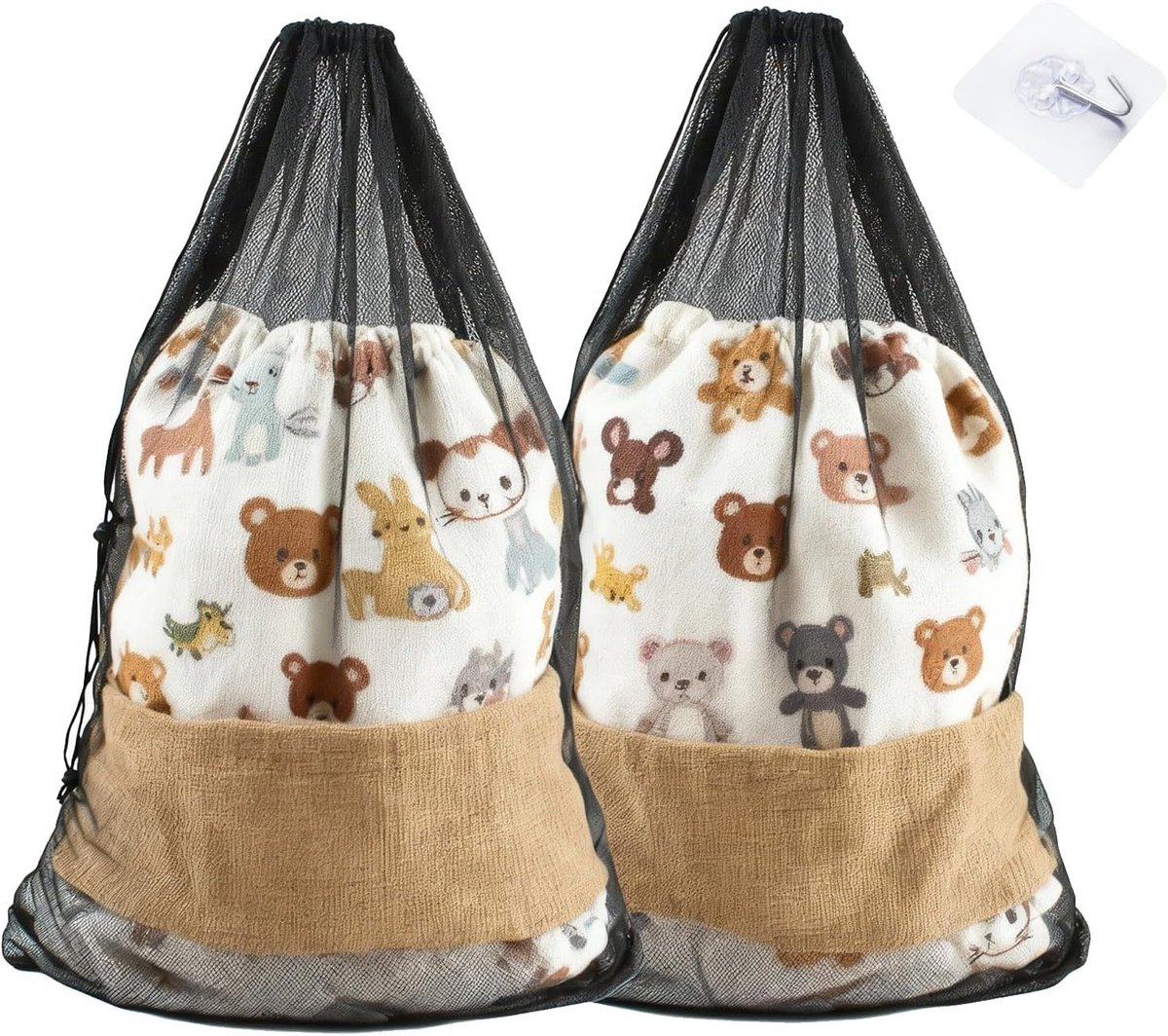 2 x XXL Wasnet, 70 x 90 cm, Fijnmazige Waszak met Trekkoord voor Wasmachine, Ideaal voor Kleding, Dekbedhoezen en Reizen, Inclusief Haakjes