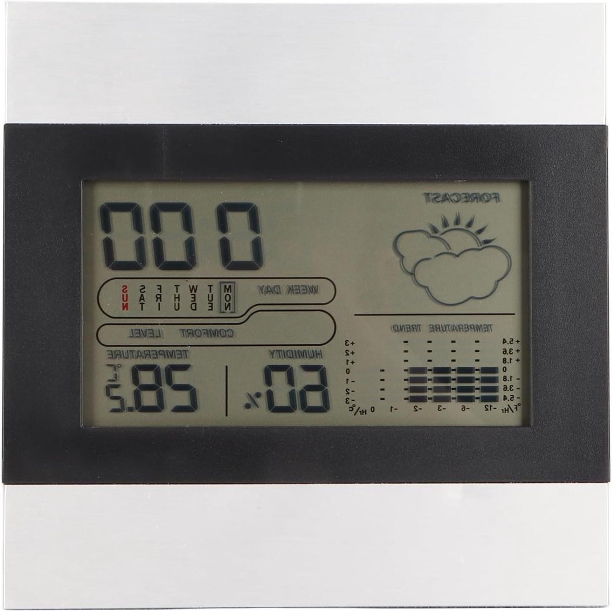 Digitale Weerklok - Temperatuur Vochtigheid - Weersvoorspelling Thuis - Aluminium Behuizing - 14 cm - Zilver