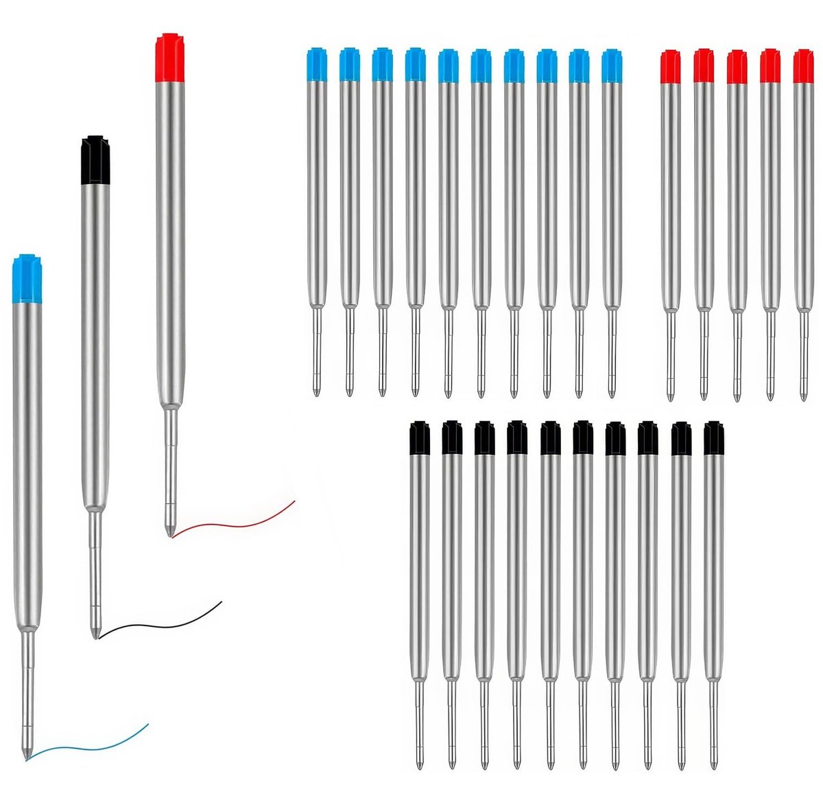 Dailygoods- Balpenvullingen 25 stuks - Zwart/Blauw/Rood - Sneldrogend - 1,0 mm Punt - Geschikt voor Kantoor/School - Inktpatronen