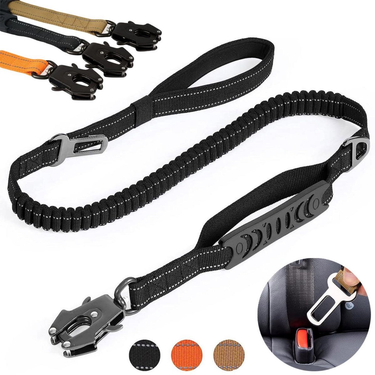 MAGICSHE Tactische Honden Riem Anti Trek - 1,15-1,65 M Schokabsorberende Nylon Hondenlijn - Reflecterende, Elastische Korte Hondenriem Voor Middelgrote En Grote Honden Zwart