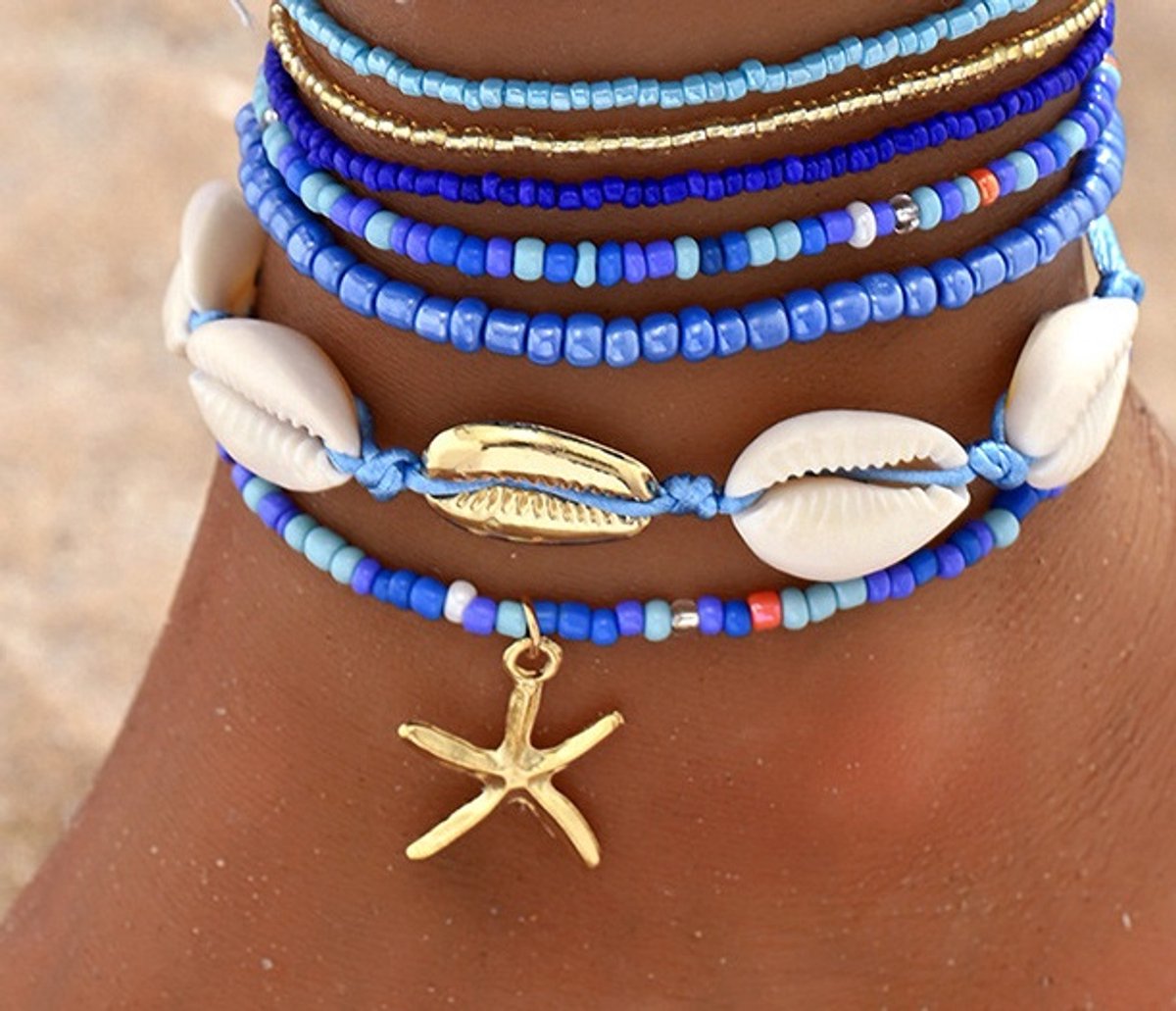 Enkelbandjes - set 6 stuks - blauw