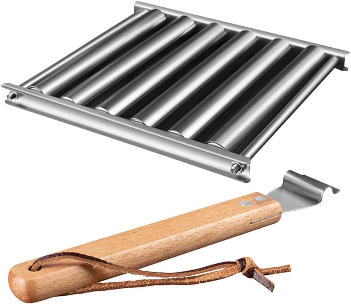 Grillrek - Worstroller - Buiten koken - Roestvrij staal - 165 x 14 cm - Zilver