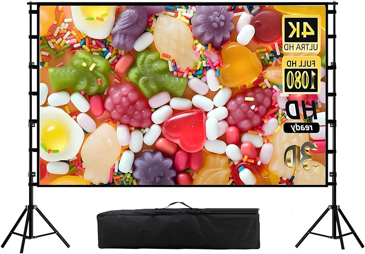 Projectorscherm met Statief - Draagbaar Scherm Buitenscherm - Thuisbioscoop - Kreukvrij Polyester - 120 inch - Wit