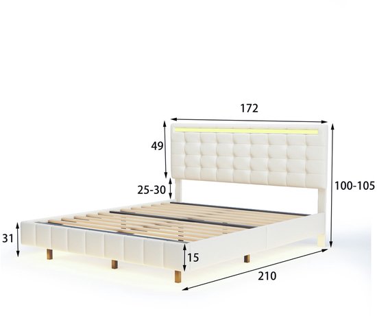 Tweepersoonsbed 160x200 Cm Zwevend Bed Met LED verlichting En 2 USB tweepersoonsbed-160x200-cm-zwevend-bed-met-led-verlichting-en-2-usb