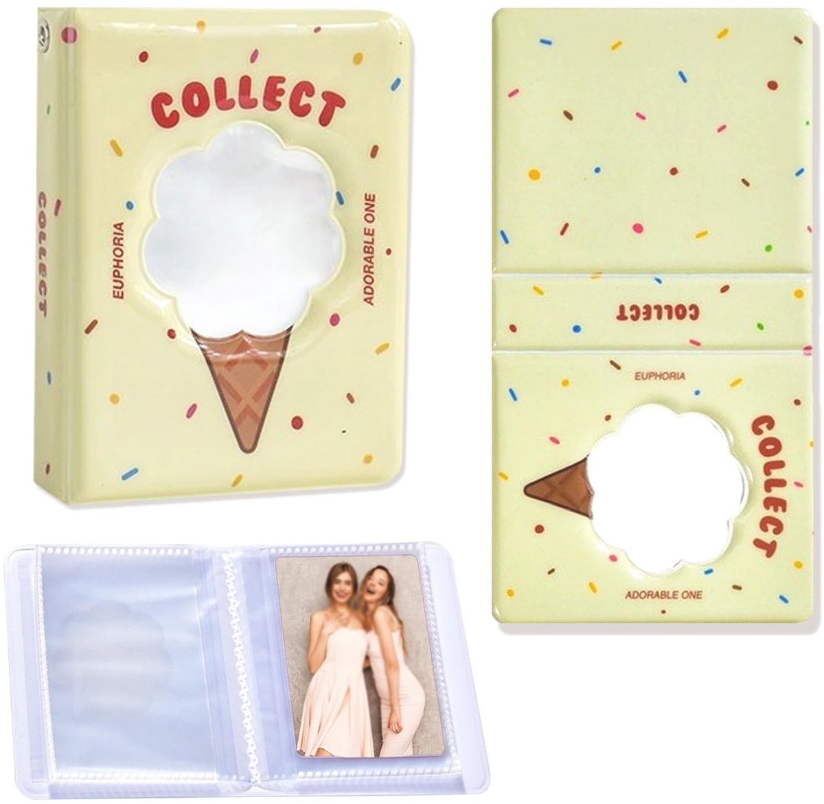 Dailygoods- Fotoalbum Mini 3 Inch - Plakalbum 36 Foto's - Dubbelzijdig 18 Pagina's - PVC - Compact 9x11x2.5 cm - Geel