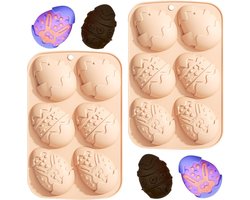 2 Stuks Silicone Chocoladevorm voor Pasen, 6-Caviteiten Eivormige Mallen voor DIY Chocolade, Snoep en Gelatine met Konijnen en Mandjes